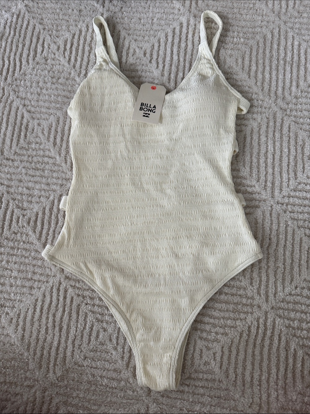 Billabong Cream Textured Cutout side  One-Piece Swimsuit